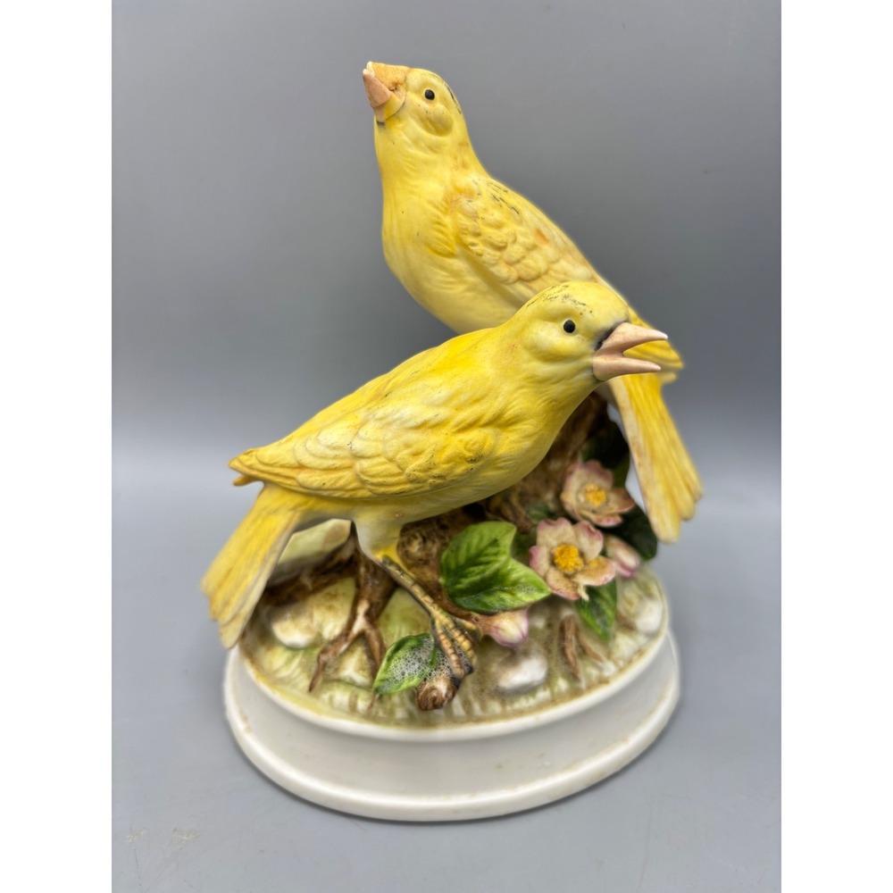Vtg Gorham‎ Porcelain Music Box Two Yellow Canaries Birds Made in Japan
